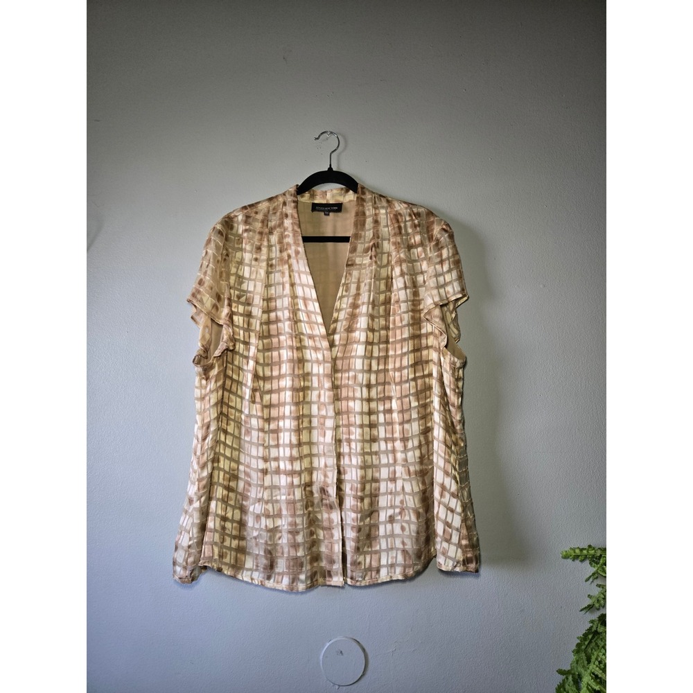 Jones New York Collection Silk‎ Blend Blouse | Size 22W | Neutral Geometric